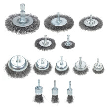 13 Pcs Wire Brush Set for Rusts Removal 0.012in Coarse Carbon Steel Crimping Wire Brush Kit with 1/4 Inch Hex Shank for Drill