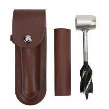 Hand Auger Wrench Set Stainless Steel Multifunctional Portable Manual Wood Auger Drill Bit with Storage Bag Brown Leather Bag and Holster