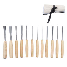 12PCS Wood Carving Tools Wooden Handle Steel Chisel Set for DIY Woodworking Engraving