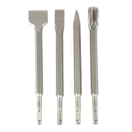 4Pcs Electric Hammer Drill Bit Set Pointed Flat U Shape Chisel Round Shank Hammer Chisel Bit Kit