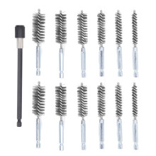13 Pcs Bore Brush Set 8mm 10mm 12mm 15mm 17mm 19mm Diameter 1/4in Shank Drill Cleaning Brushes with 15cm Extension Rod Steel Wire (Silver)
