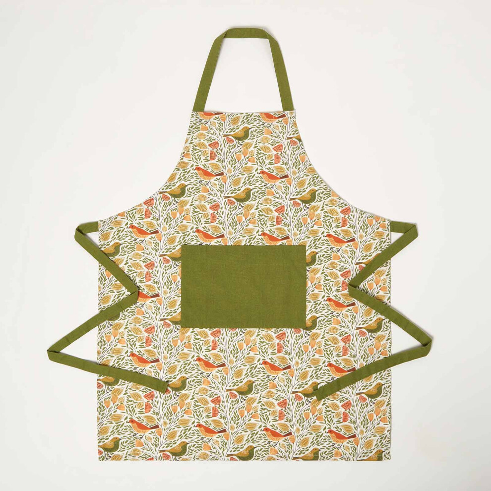 Homescapes 100% Cotton Song Bird Apron Green
