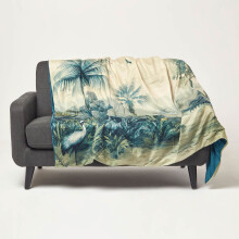 (Blue) Palm Sepia Throw 130 x 170 cm Tropical Blanket