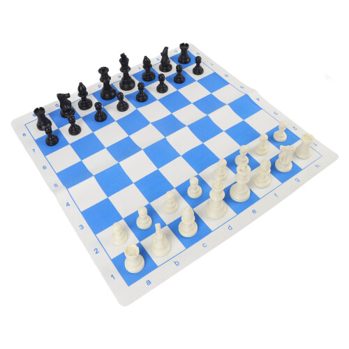 Portable Plastic Chess Set with PU Leather, Blue & White 50cm Board 1
