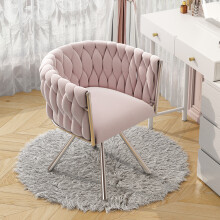 Velvet Swivel Vanity Chair with Braided Backrest - Modern 360° Accent Armchair with Silver Legs