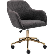Teddy Fabric Swivel Desk Chair - Adjustable Vanity Chair with Gold Base & Wheels - Modern Bouclé Office Seating