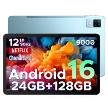 (BLUE) DOOGEE U12 Android 16 Tablet, 12 Inch Tablet, FHD+(2000x1200) 90Hz Large Screen Gaming Tablets, 24GB+128GB (2TB), Gemini AI Octa-Core, 9000mAh
