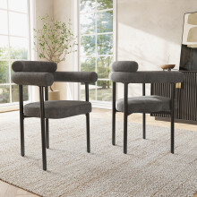 Set of 2 Velvet Dining Chairs - Modern Upholstered Armchairs with Ergonomic Backrest & Black Metal Legs