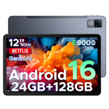 (GRAY) DOOGEE U12 Android 16 Tablet, 12 Inch Tablet, FHD+(2000x1200) 90Hz Large Screen Gaming Tablets, 24GB+128GB (2TB), Gemini AI Octa-Core, 9000mAh