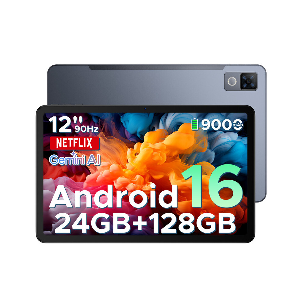 (Gray) Doogee U12 Android 16 Tablet, 12 Inch Tablet, Fhd+(2000X1200) 90Hz Large Screen Gaming Tablets, 24Gb+128Gb (2Tb), Gemini Ai Octa-Core, 9000Mah Gray 6923740285428