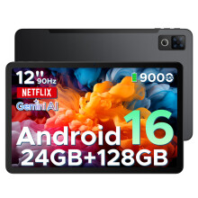(BLACK) DOOGEE U12 Android 16 Tablet, 12 Inch Tablet, FHD+(2000x1200) 90Hz Large Screen Gaming Tablets, 24GB+128GB (2TB), Gemini AI Octa-Core, 9000mAh