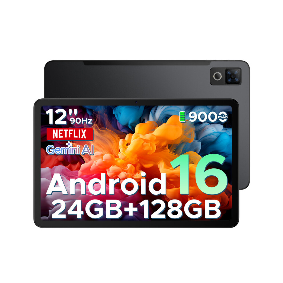 (Black) Doogee U12 Android 16 Tablet, 12 Inch Tablet, Fhd+(2000X1200) 90Hz Large Screen Gaming Tablets, 24Gb+128Gb (2Tb), Gemini Ai Octa-Core, 9000Mah Black 6923740285404