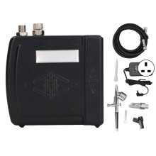 Dual Action Airbrush Set with Air Compressor Oil Water Filter Connecting Pipe Connector for Makeup 100?240V Black UK Plug