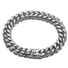 Collana da uomo hip hop in acciaio inossidabile stile Miami Cuban Link, colore argento, lunghezza 6-22 mm, bracciale da 8,7 pollici - 20 mm