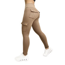 Womens Pants Yoga Leggings Solid Color High Waist Elastic Trousers Pockets Workout Pants