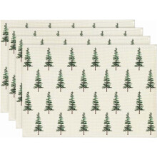 Beige Xmas Tree Merry Christmas Placemats for Dining Table, 12 x 18 Inch Seasonal Winter Washable Table Mats Set of 4