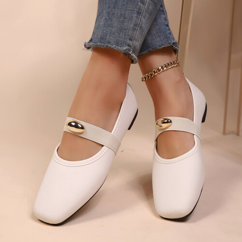 Women's Casual Flat Shoes Square Toe Elastic Low Cut Solid 1