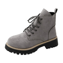 Fleece Lined Ankle Boots For Women Winter Casual Warm Lace Up Low Heel Round Toe Short Boots Flock Material Size Us 8.5 Foot Length 10.04 Inches