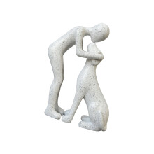 Human and Dog Sculptures Desktop Ornament Resin Man and-White