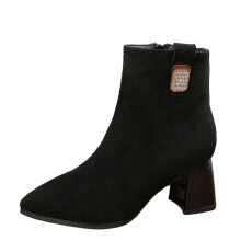 Damenstiefel, Winter, Freizeit, Vielseitig, Strass, Mittelhoher Absatz, Spitzabsatz, Modisch, Schwarz, EU-Größe 38, US-Größe 6,5, Fußlänge 24 cm