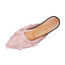 Women's Pink Casual Pointed Toe Loafers, Flat, Lace Trim, Polyester-Spandex, Size 40 (US 7.5), Foot Length 9.84", Compatible with Daily Wear