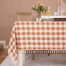 Farmhouse Cotton Linen Buffalo Plaid Tablecloth, 51x70.8in, Orange – Fall/Winter/Thanksgiving/Christmas Decor
