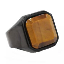 Men's Stainless Steel Tiger Eye Ring Red Black Stone