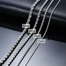 Collana a catena a corda intrecciata in argento massiccio da 2-5 mm, da 16" a 36", da uomo e da donna, 3 mm - 24 pollici
