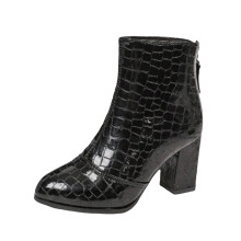 Ankle Boots For Women Winter Casual Plus Size Mid Heel Pointed Toe Zipper Back Pu Material Black Shoe Size 8.5 Us Foot Length 10.04 Inches