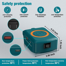 Kabelloses Ladegerät für Bosch 18V BAT622, BAT609, BAT618G, BAT609G Li-Ionen-Akkus mit USB-Adapter und Typ-C-Ladeanschluss – tragbare Powerbank