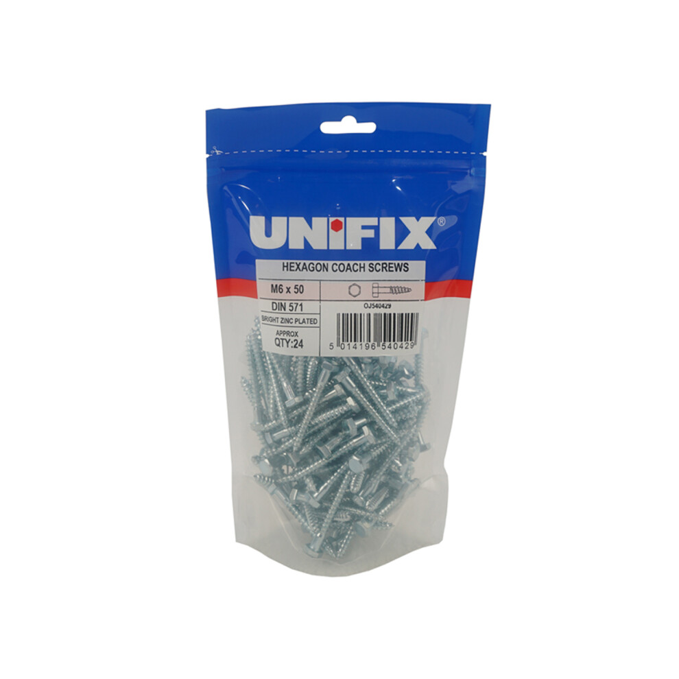 Unifix Coach Screws Hexagon Head Din 571 Bzp M12 X 80 - Bag Of 20 - Box Of 100 5014196540559