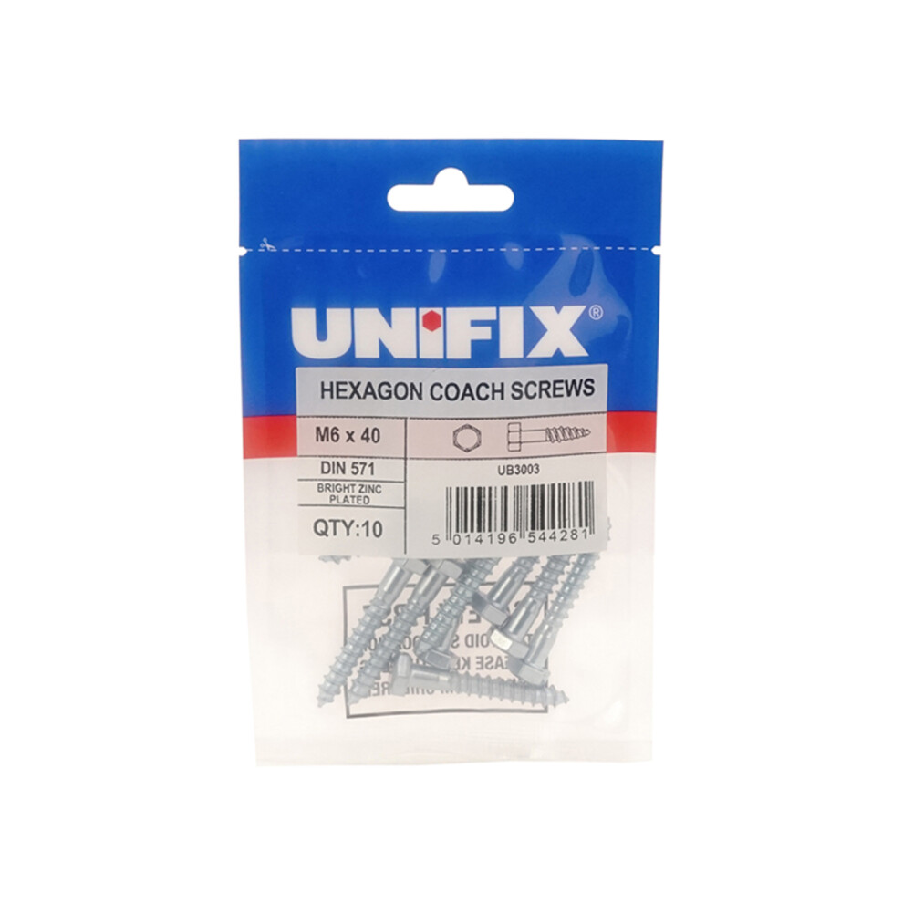 Photos - Nail / Screw / Fastener Unifix Coach Screws Hexagon Head DIN 571 BZP M10 x 75 - Bag of 5 - Box of 25