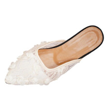Weiße Damen-Slipper mit spitzer Zehenpartie, Spitzenbesatz, Polyester-Elasthan, Größe 40 (US 7,5), Fußlänge 25 cm
