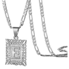 Men's Women's Copper Square Capital Monogram Necklace Alphabets from A-Z Classic Simple Letter Pendant Couple Jewelry Gift Silver Letter E
