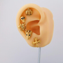 Oorstekers met doodskopkroon en helix-effect, roestvrij staal, unisex