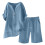 Women's linen two-piece set: button-down short-sleeved-Green L 3