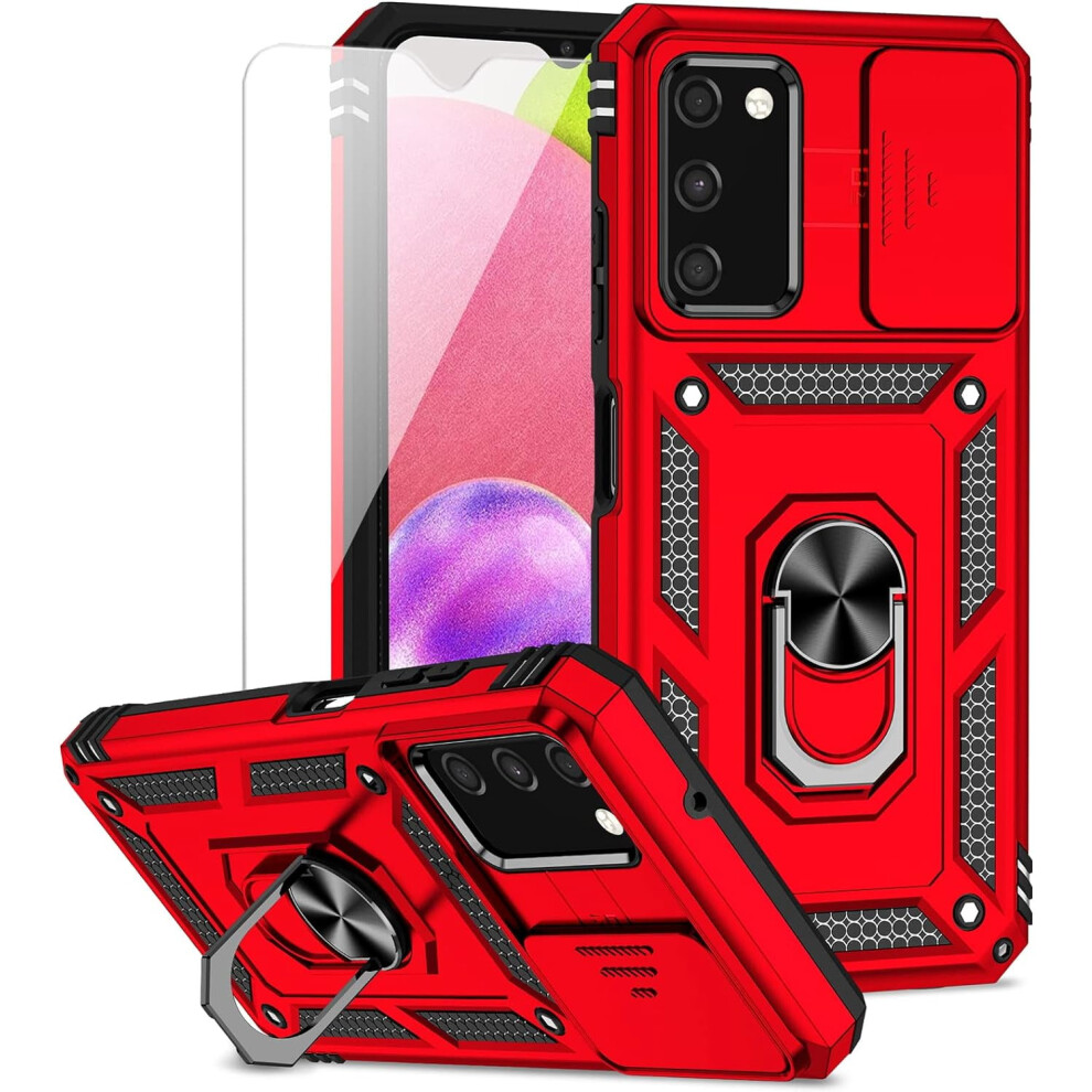 Protective Phone Case For Compatible With Samsung Galaxy A03s Â Slide Camera Cover, Hd Screen Protector, Military-Grade Drop Tested, Magnetic Red 9489952743721