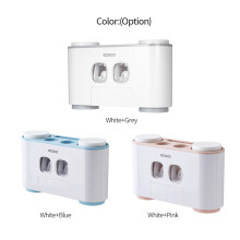 Wall-Mounted Toothbrush Storage Rack with 2 Toothpaste Dispensers, 4 Cups, 5 Slots, ABS, Blue/Pink/Grey