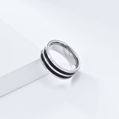 Bague en acier inoxydable émaillé noir, 8 mm, taille 12 1