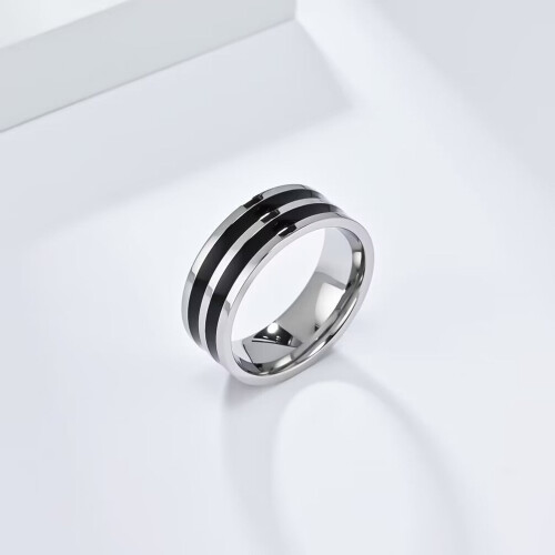Bague en acier inoxydable émaillé noir, 8 mm, taille 12 2