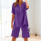 Women's linen two-piece set: button-down short-sleeved-Green L 5