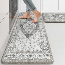 KIMDOE 2PCS Cushioned Anti-Fatigue Kitchen Mats, Non-Skid & Waterproof, Grey – Compatible with Kitchen, Office, Laundry