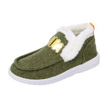 Canvas-Loafer für Damen, bequeme Slipper mit Fleecefutter, dicker Sohle und niedrigem Absatz (0,98 Zoll), lässige Schuhe in Grün, Größe 7 US