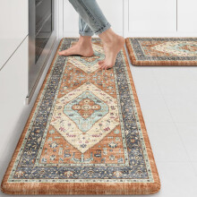 Anti-Fatigue Kitchen Mats Set of 2, Boho Orange, Non-Slip, Cushioned, for Sink/Laundry/Desk – 17"x47"+17"x29"