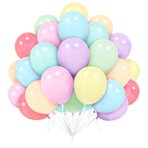 Pastel Rainbow Balloons, 50 Pcs 12 Inch Macaron