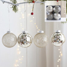 White Glitter Christmas Balls Ornament Set – Shatterproof Plastic Baubles with Sparkling Stripes for Tree, Party & Home Decor