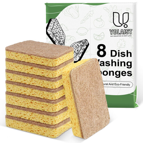 8 Pack Eco Sponge Washing up Compostable Kitchen Dish Sponge Biodegradable