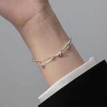Double Layer 925 Sterling Silver Bracelets for Women, Fashion Adjustable Slider Unique S925 Bracelet Jewelry For Wedding Gifts