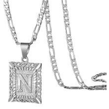 Men's Women's Copper Square Capital Monogram Necklace Alphabets from A-Z Classic Simple Letter Pendant Couple Jewelry Gift Silver Letter N