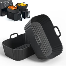 PINTAUR Silicone Air Fryer Liner 2 Pack for 7.6L 8L 9L 9.5L Baskets, Reusable AirFryer Accessories Compatible with Ninja Dual AF300UK AF400UK/KCP AF4